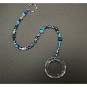 Beaded Suncatcher Blue Clear Crystal Ring Hanging Patio Decor Yard Art